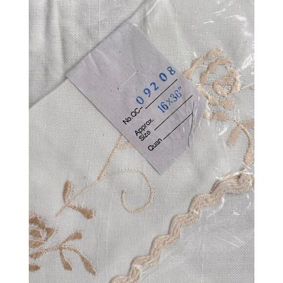 Vintage New White Hand Embroidery  Linen Table Runner Dresser Scarf 16x36 Floral - Picture 2 of 7